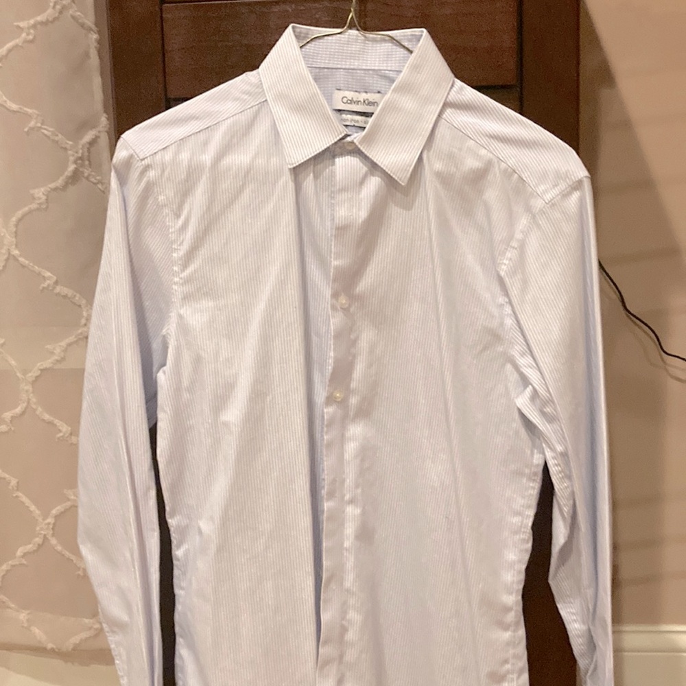 Blue Calvin Klein dress shirt.  Non iron, slim fit.